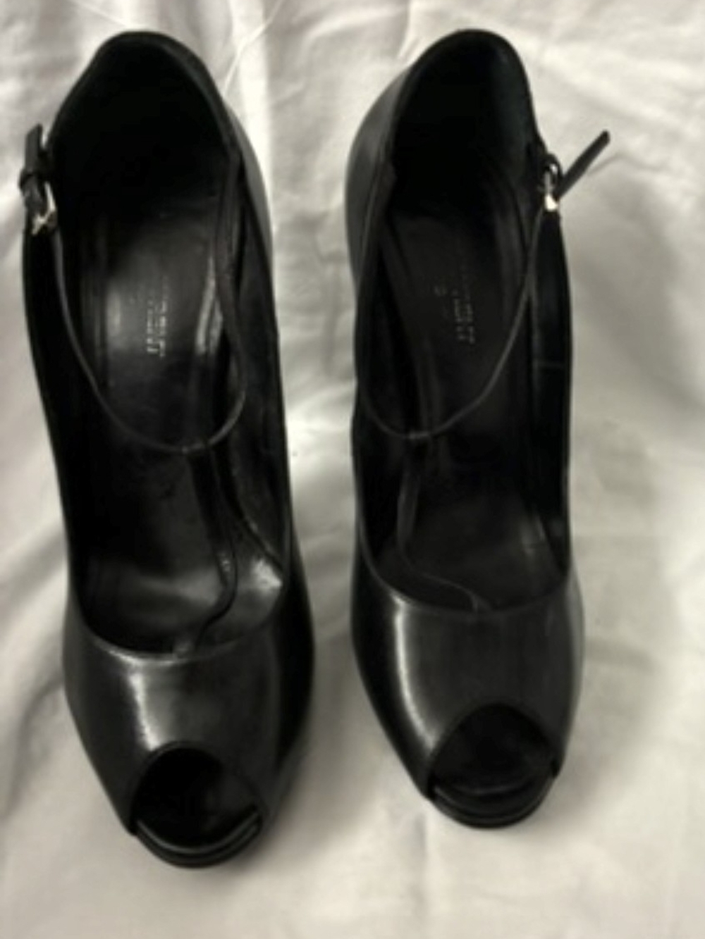 Saint Laurent Black Leather Peep-Toe Mary Jane Heels